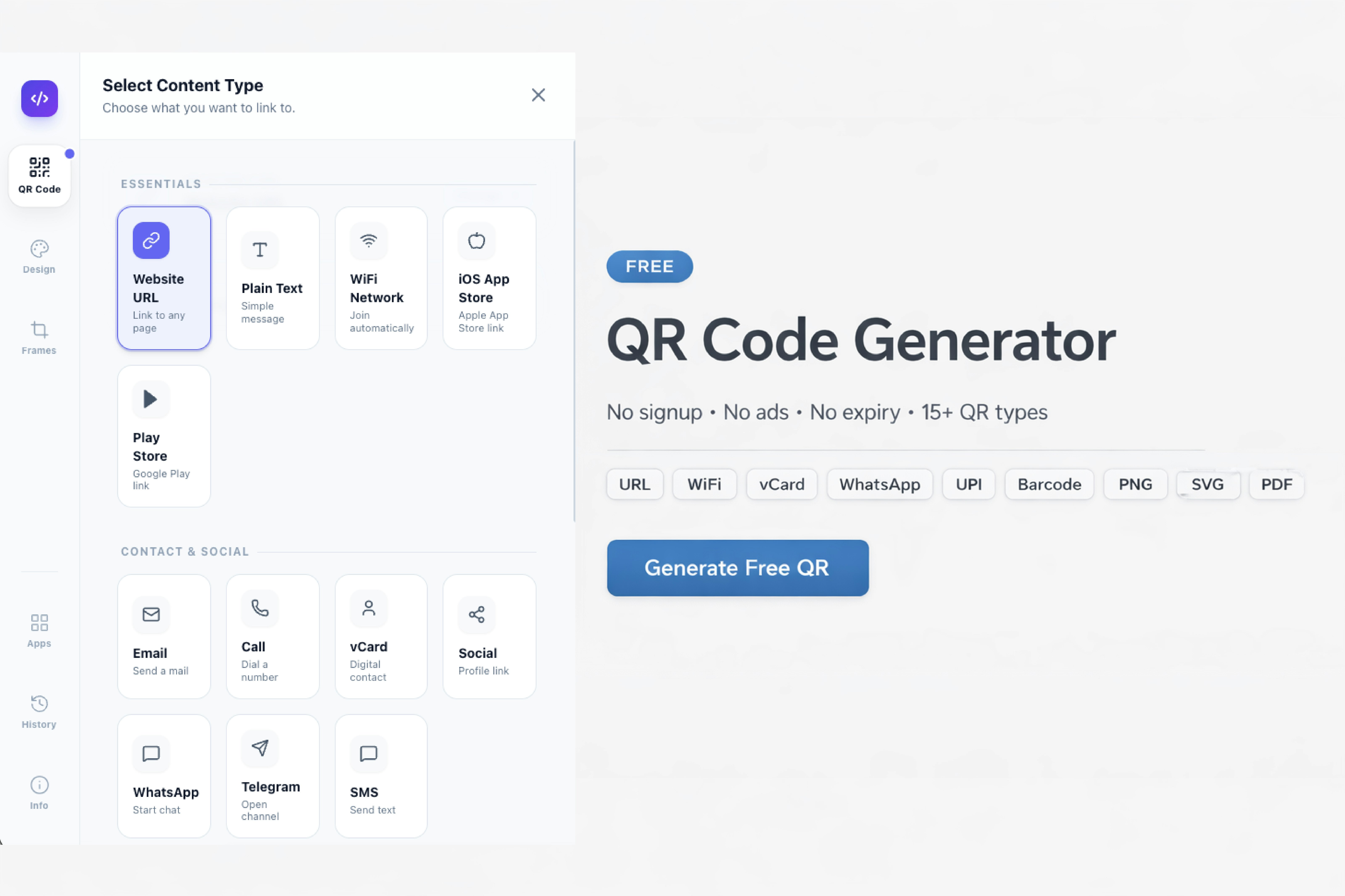 FreeQR - Main product screenshot demonstrating key features and user interface