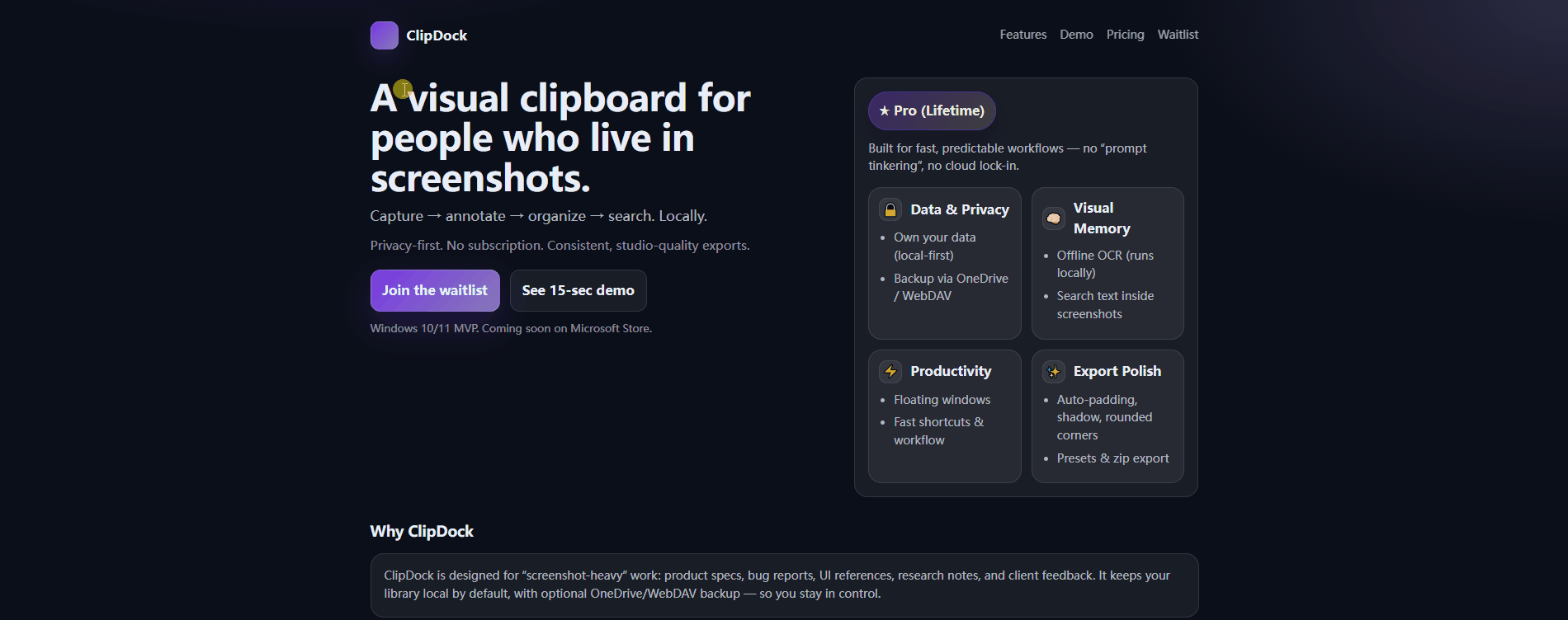 ClipDock - Screenshot 2 showing product features and functionality