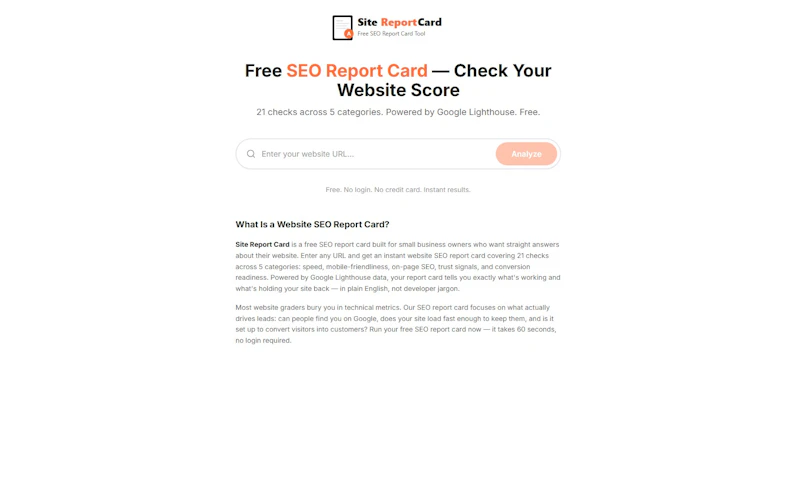Site Report Card screenshot 2