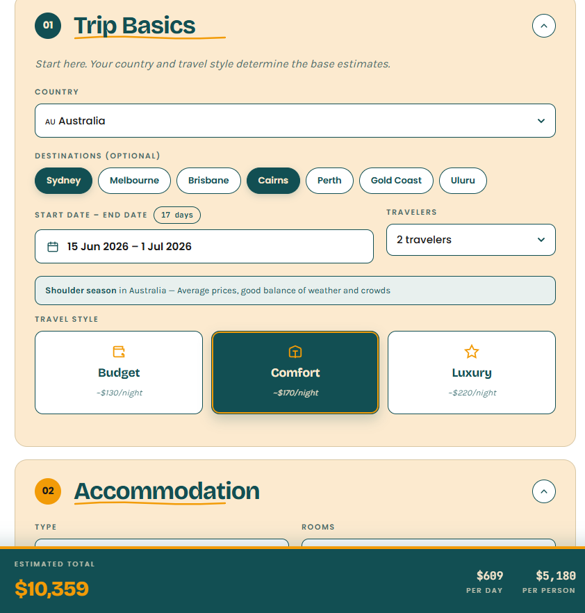 Pack Lightly Trip Budget Calculator gallery image