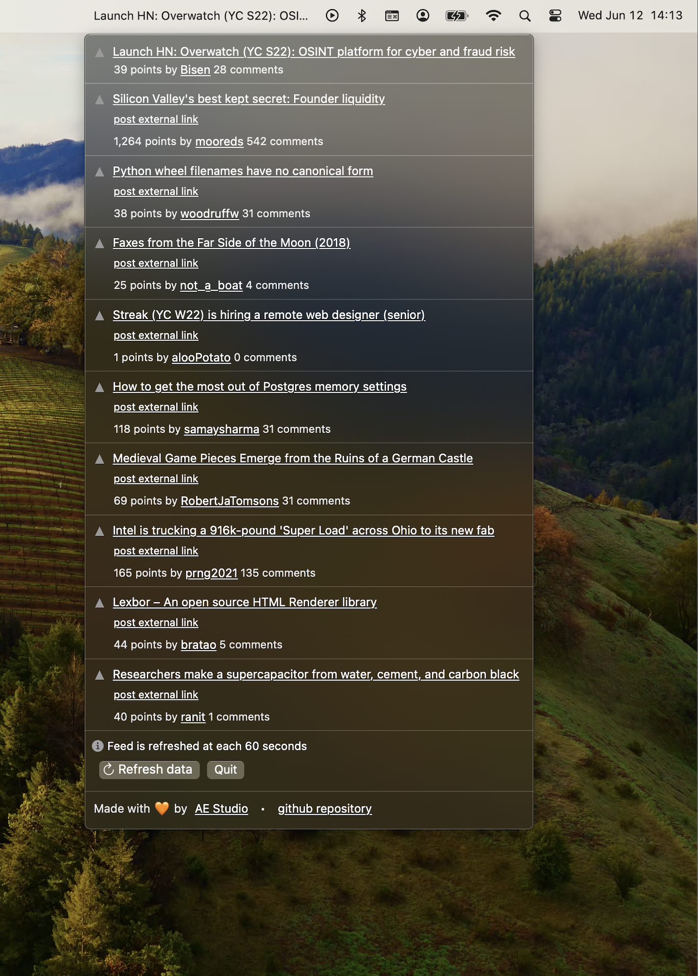 MacOS için Hacker News Menü Bar Uygulaması