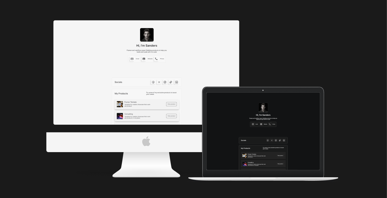 Bio Lite - Pautan dalam Templat Bio Framer media 3