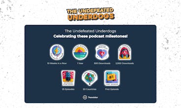 El logotipo del podcast &ldquo;The Undefeated Underdogs&rdquo; - El logotipo cuenta con un diseño audaz y dinámico con el nombre del podcast, simbolizando determinación, victoria y resistencia.