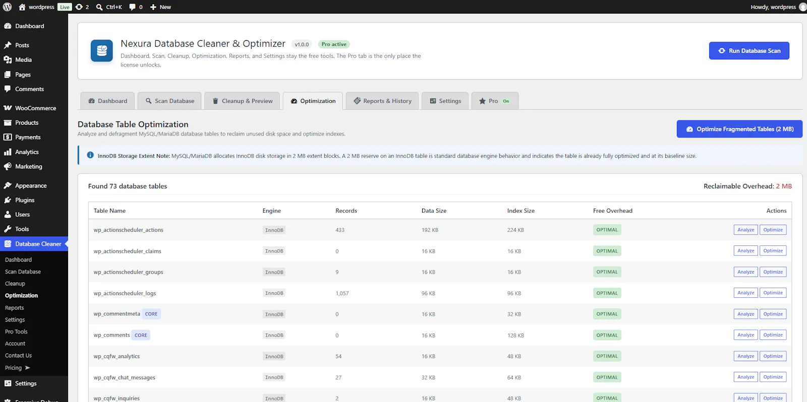 Nexura Database Cleaner & Optimizer screenshot 11
