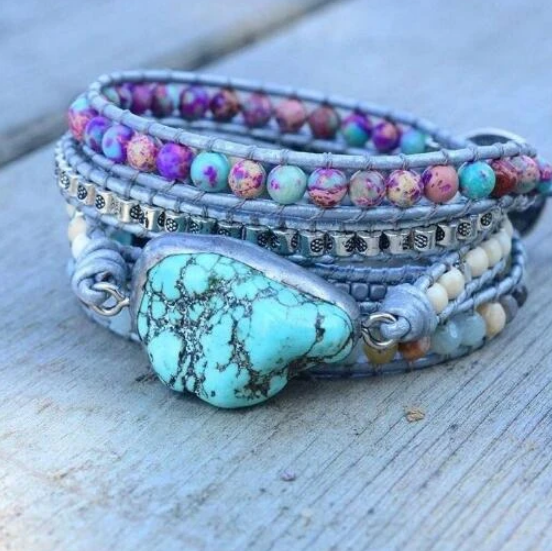 Turquoise Leather Wrap Bracelet
