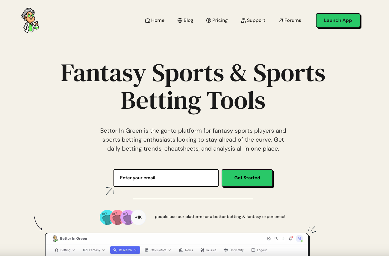 startuptile Bettor In Green-Fantasy Sports & Sports Betting Tools