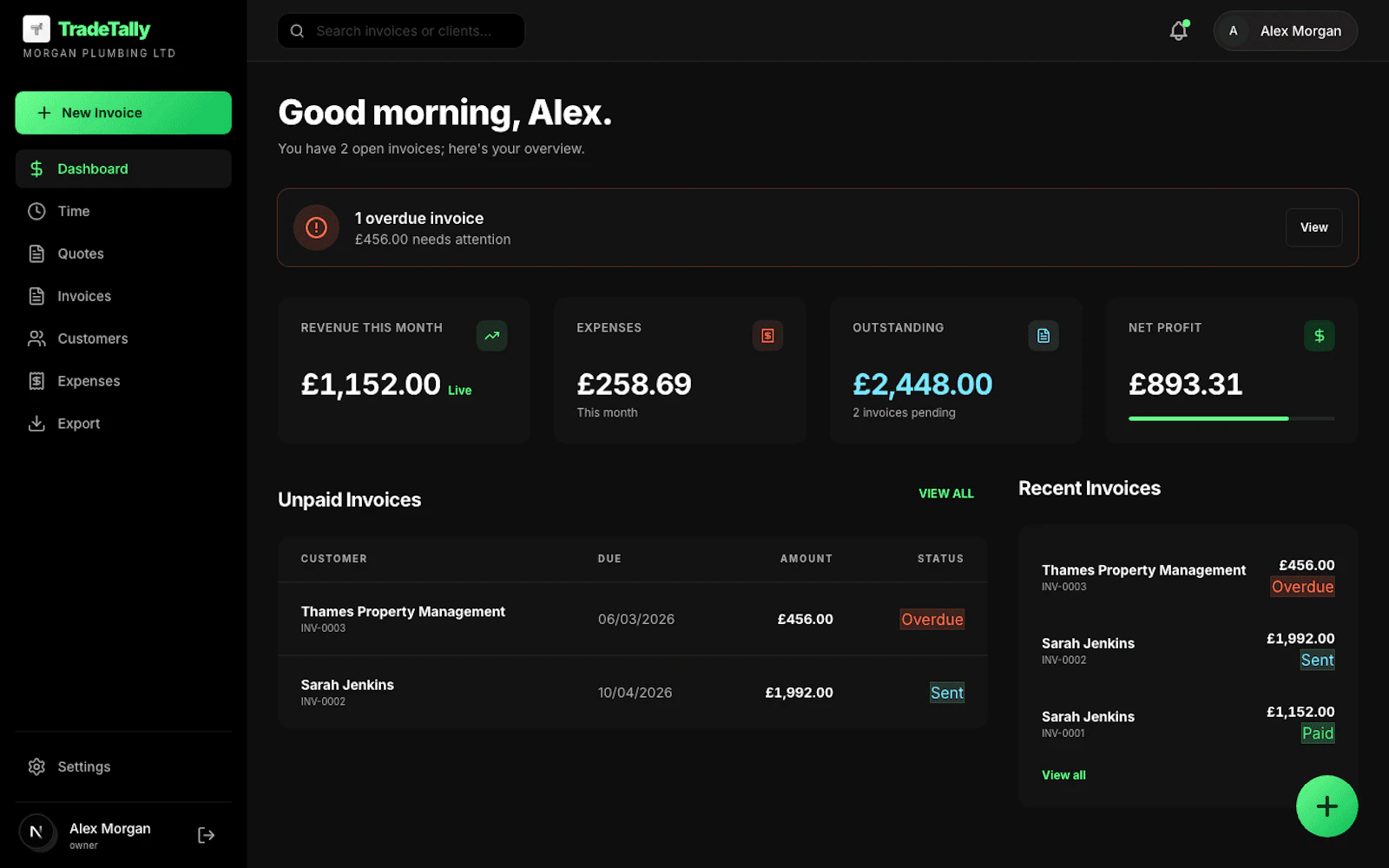 TradeTally — Invoicing & Expenses for UK screenshot 1