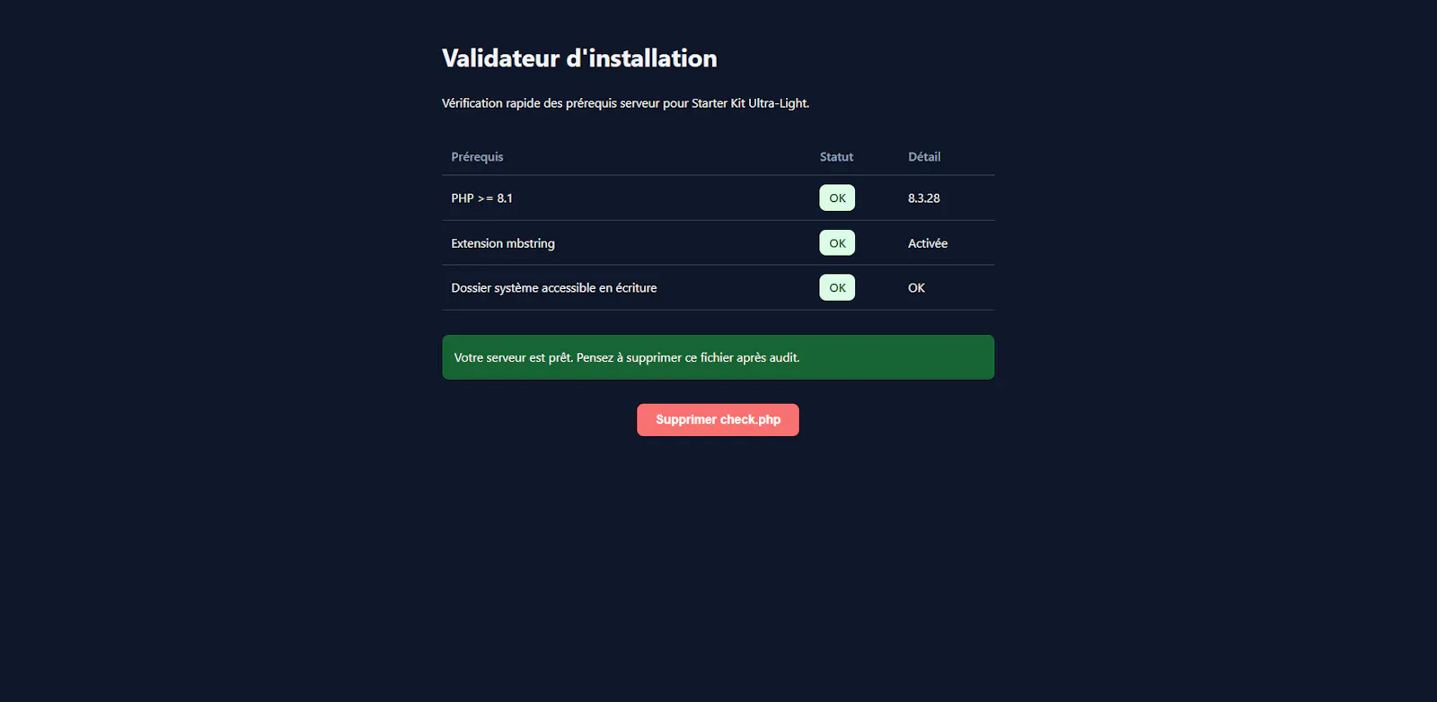 Ultra-Light PHP Starter Ki screenshot 5