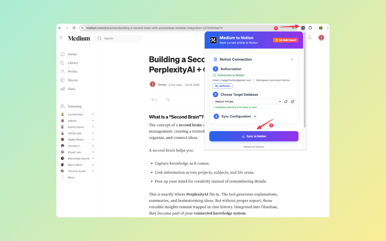 Medium to Notion - Main screenshot showing features and interface