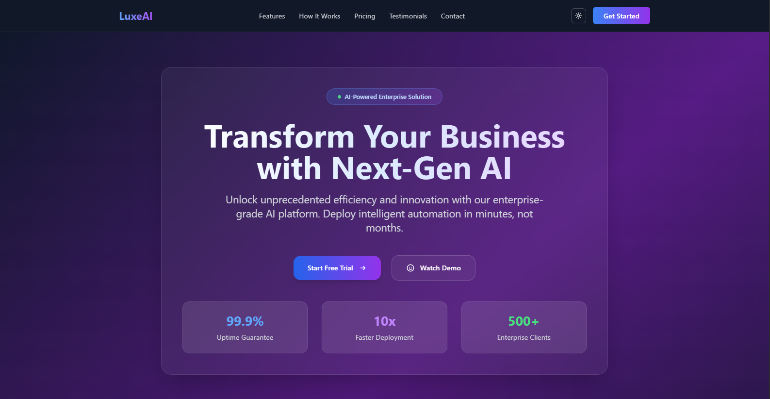 LuxeAI – Premium AI SaaS Landing Page gallery image