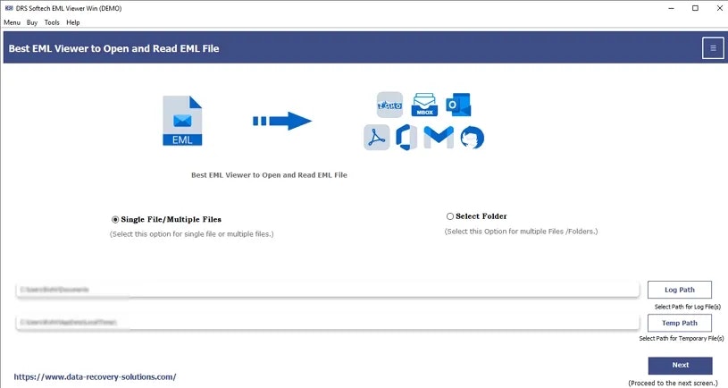 DRS Softech EML File Viewer - Screenshot 3 showing product features and functionality