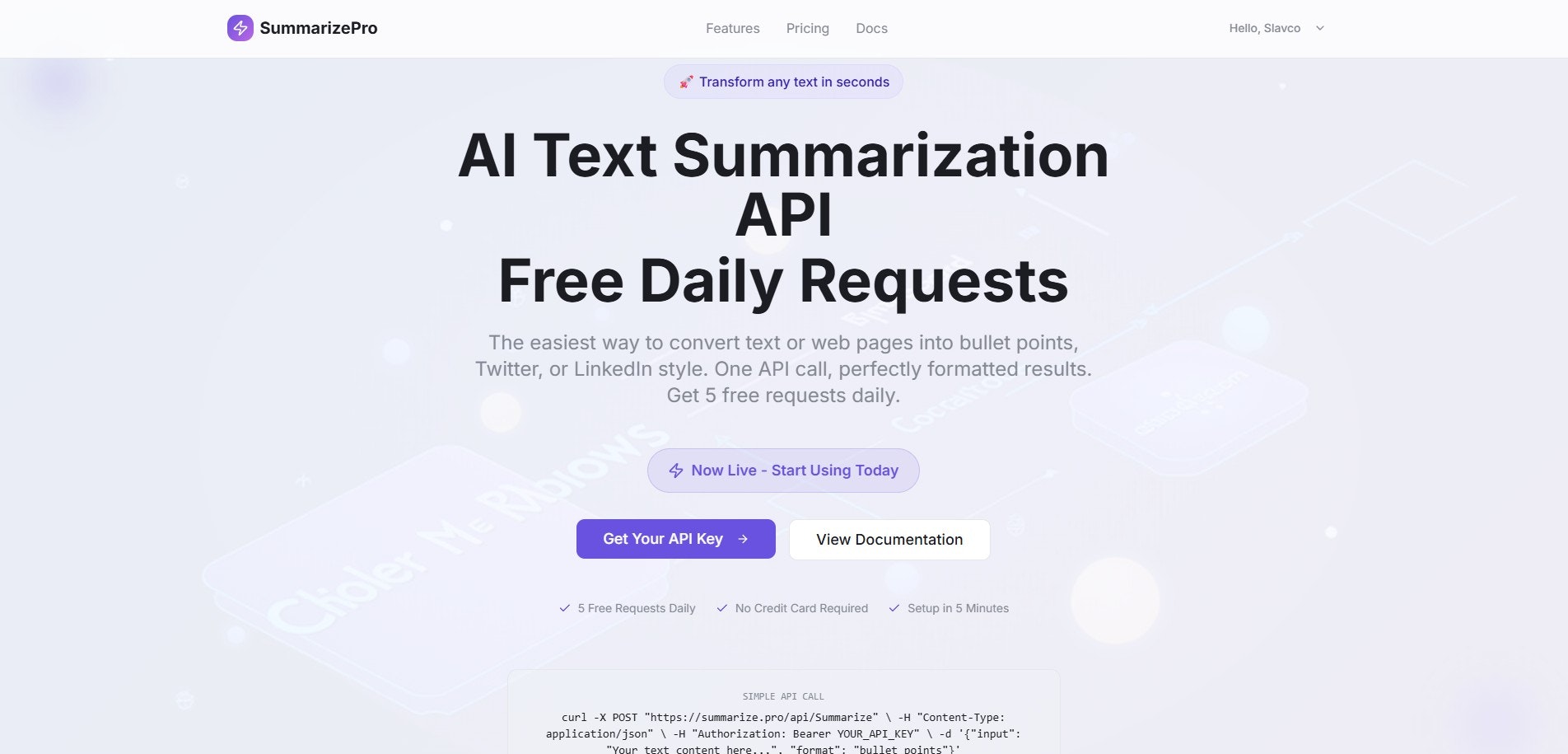 SummarizePro - Main screenshot showing features and interface