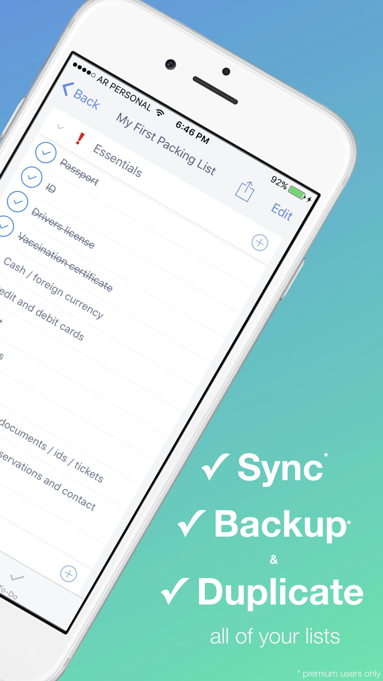 The Packing List for iOS Image