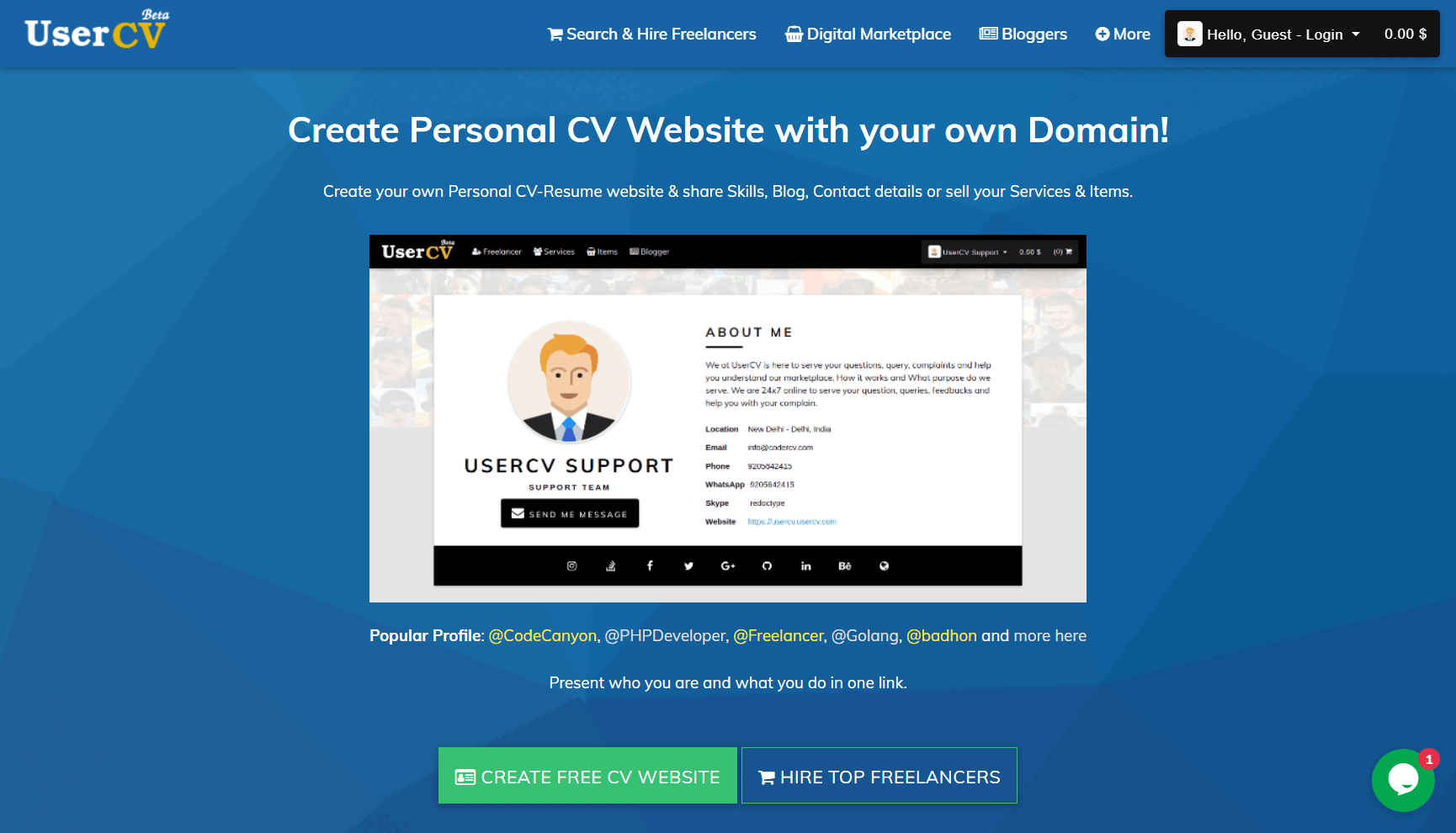 Create free about me website (CV|Resume)