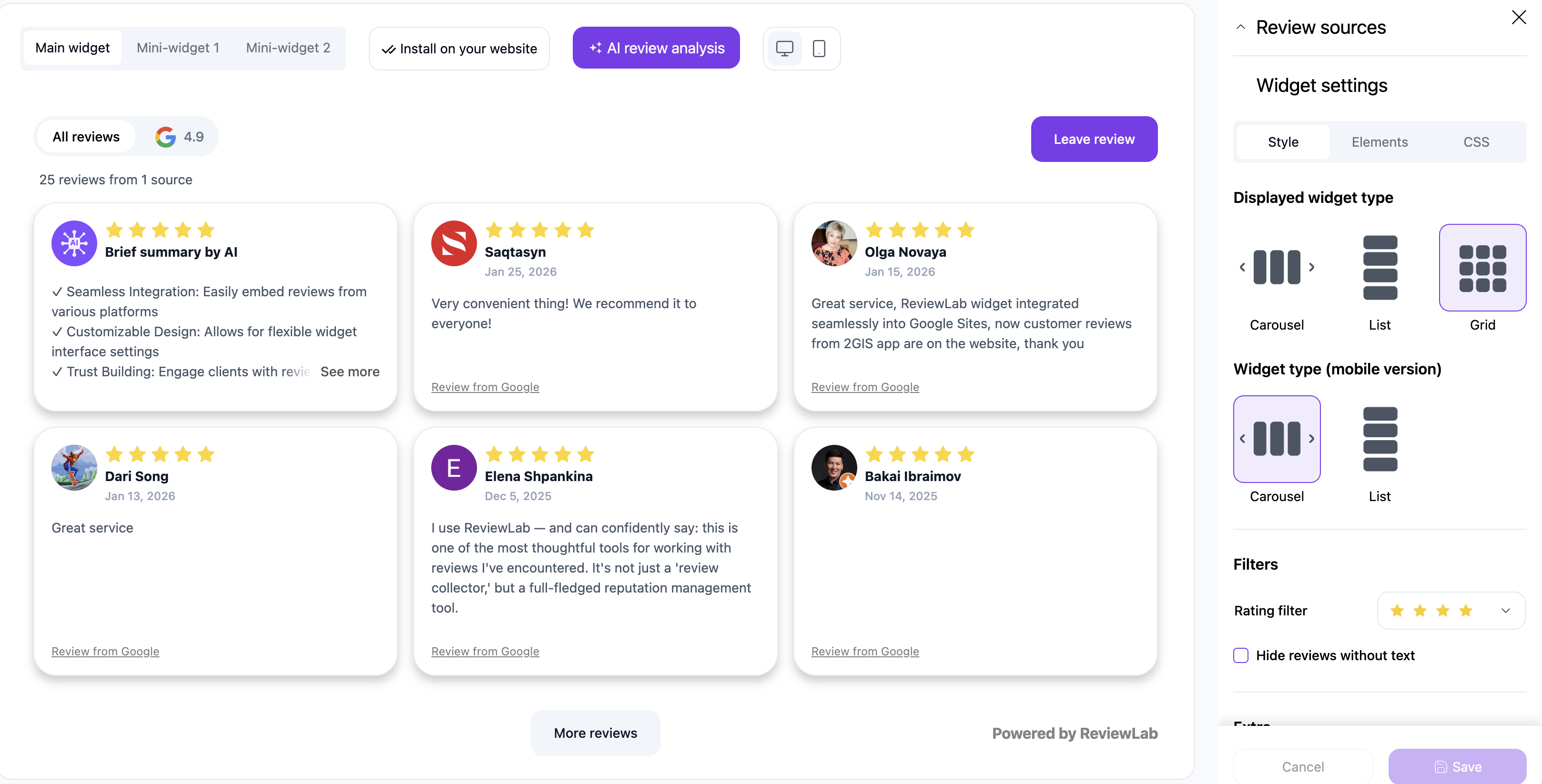 ReviewLab - Review Widget - Screenshot 3 showing product features and functionality