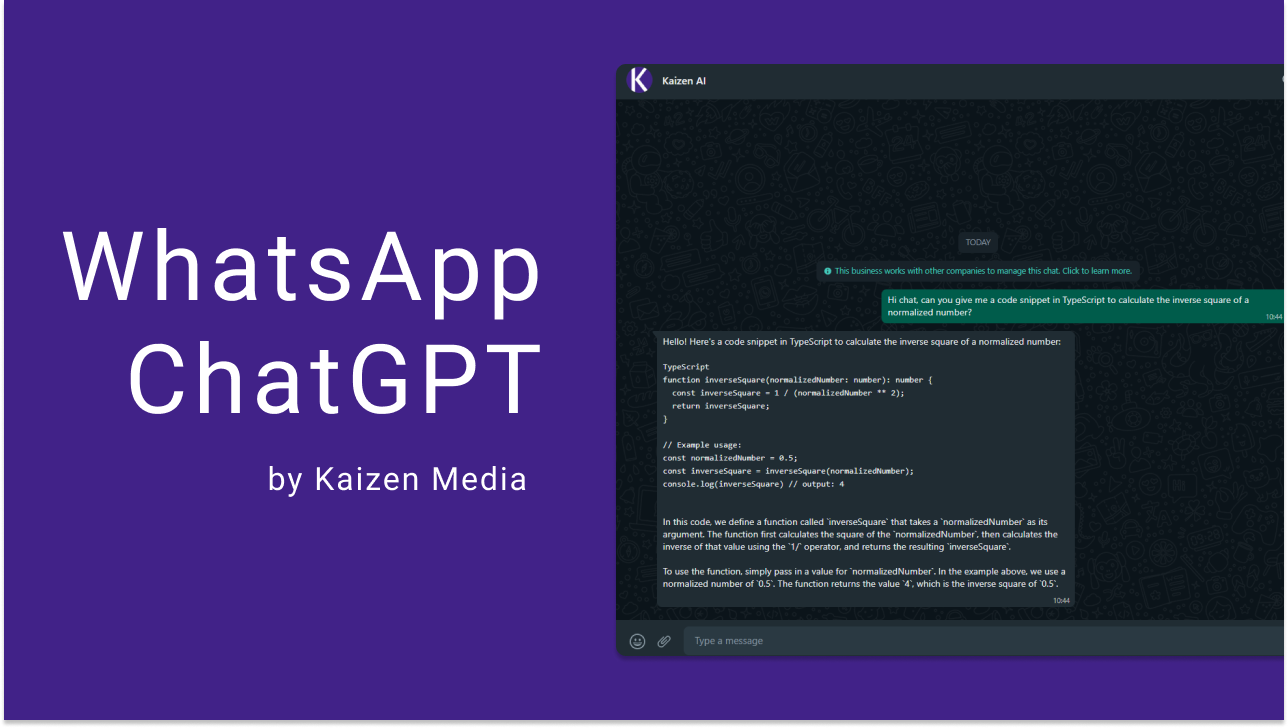 Mídia 1 de Kaizen WhatsApp AI Assistente - Obtenha o poder do chatgpt nos seus bate -papos do WhatsApp.
