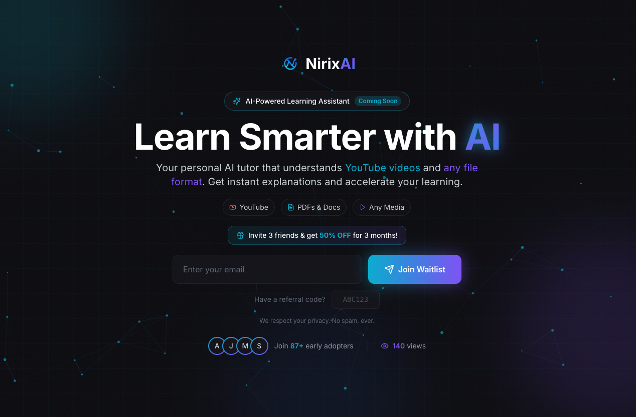 NirixAI - Main product screenshot demonstrating key features and user interface