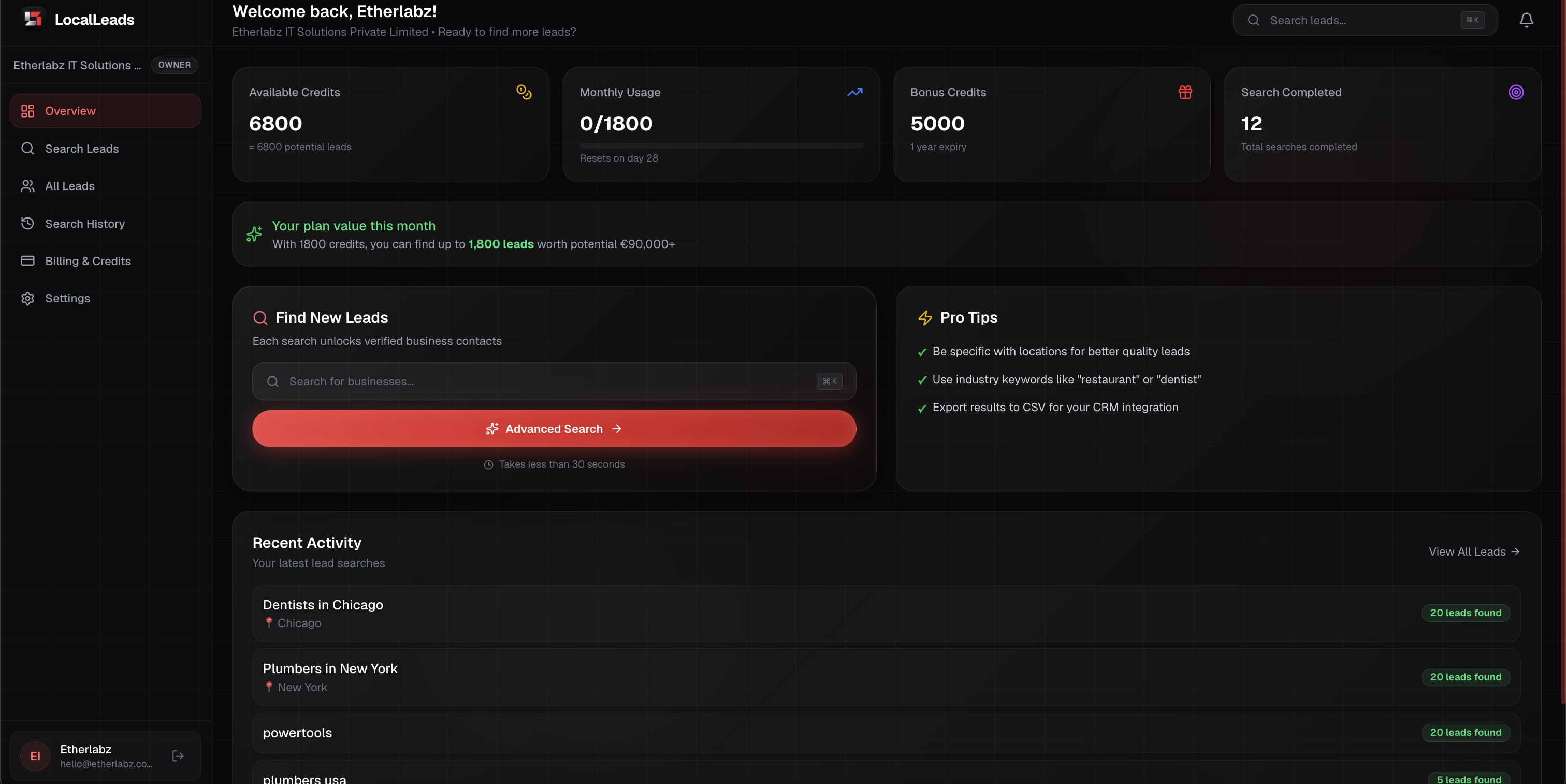 LocalLeads - Screenshot 2 showing product features and functionality