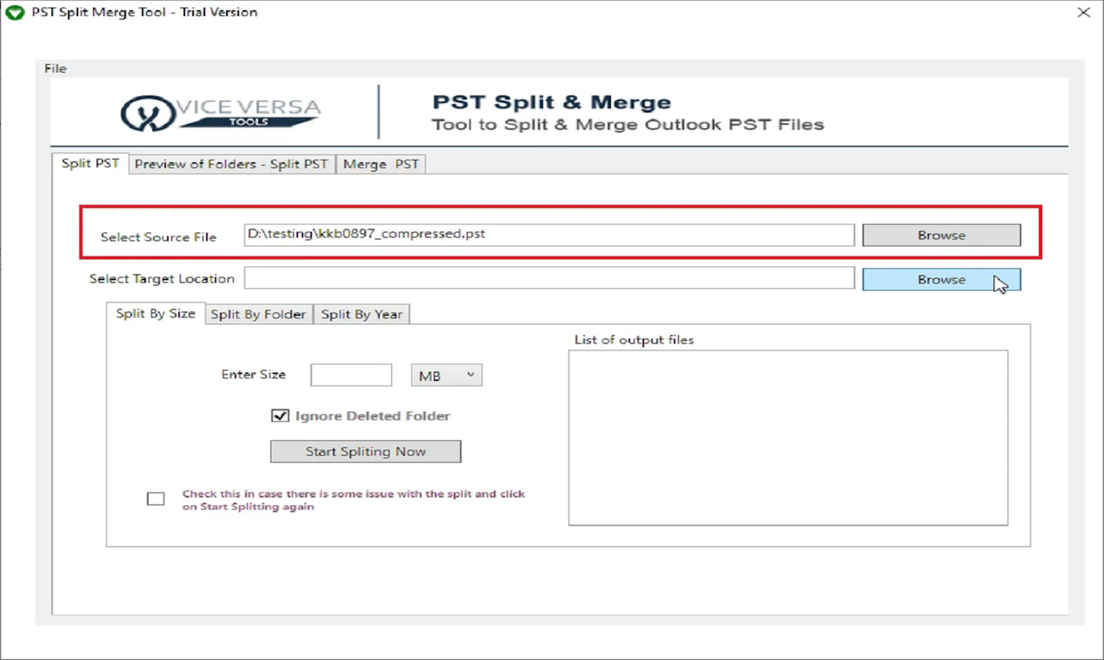 ViceVersa PST Split and Merge Software screenshot 1