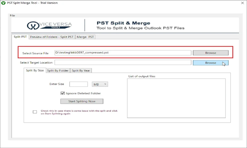 ViceVersa PST Split and Merge Software screenshot 1