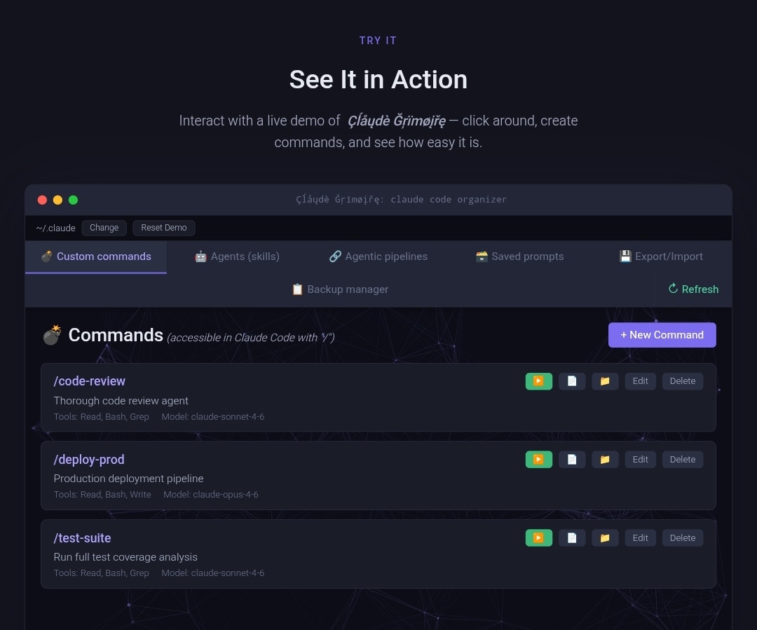 Claude Grimoire - Main product screenshot demonstrating key features and user interface