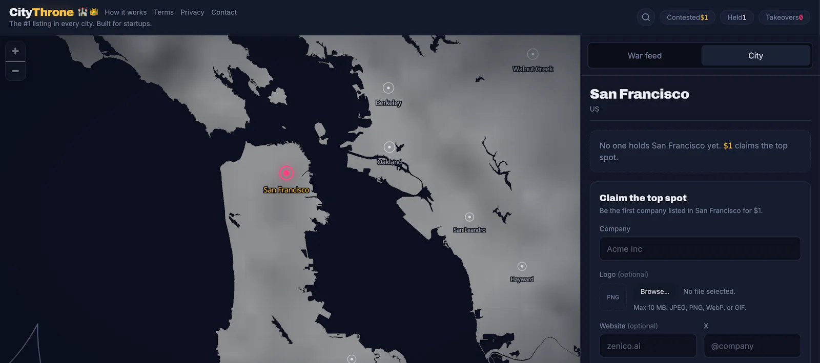 CityThrone — Paid map placements by city screenshot 1