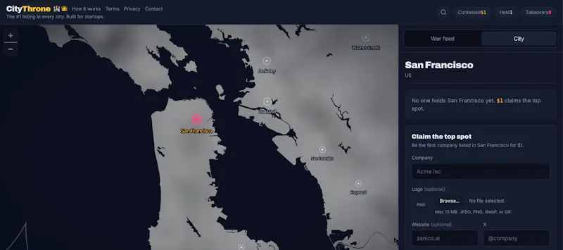 CityThrone — Paid map placements by city screenshot 1