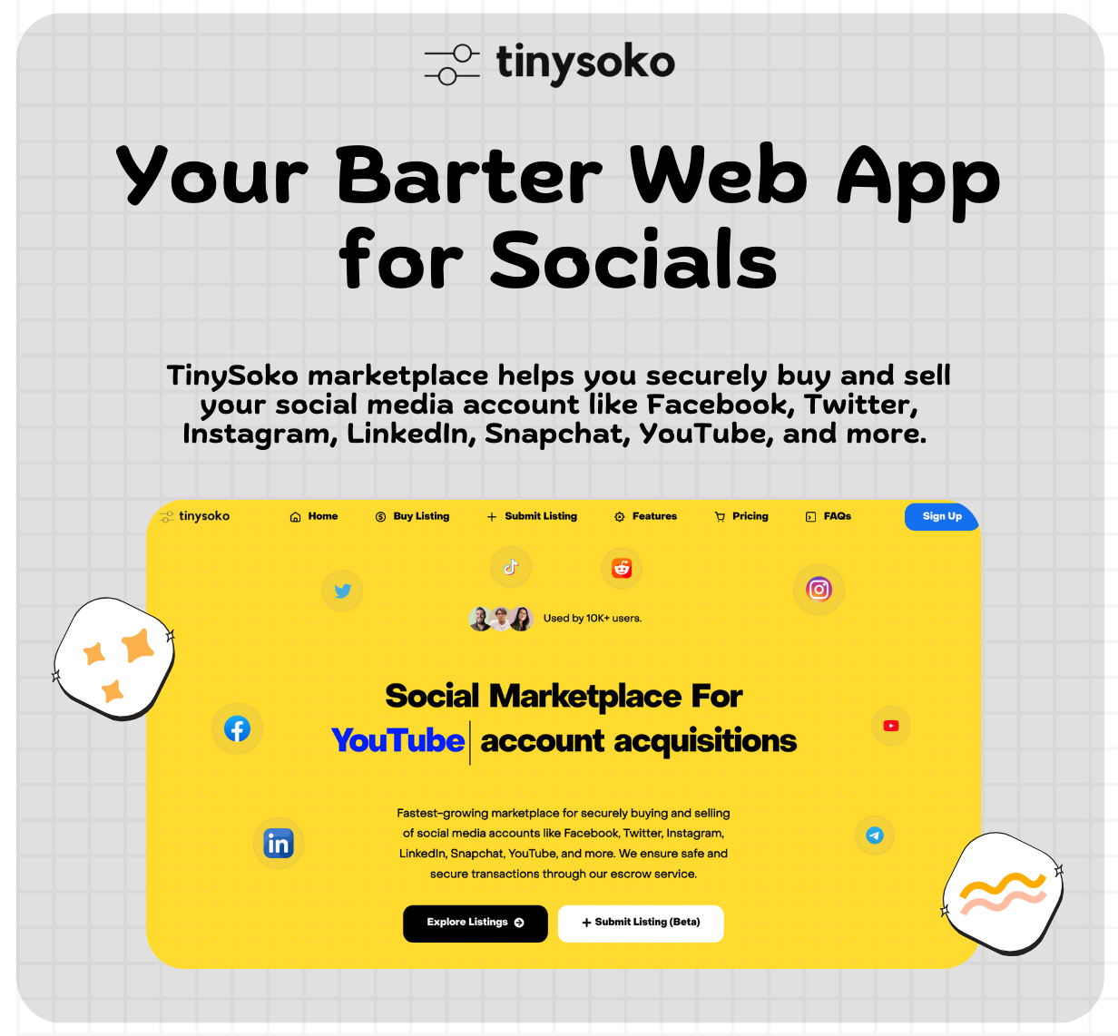 Tinyko - Tausch -Web -App zum Kauf und Verkauf von Social -Media -Konten Medien 1