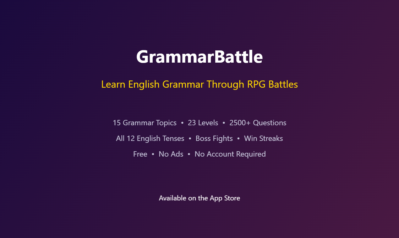 Grammar Battle - Main product screenshot demonstrating key features and user interface