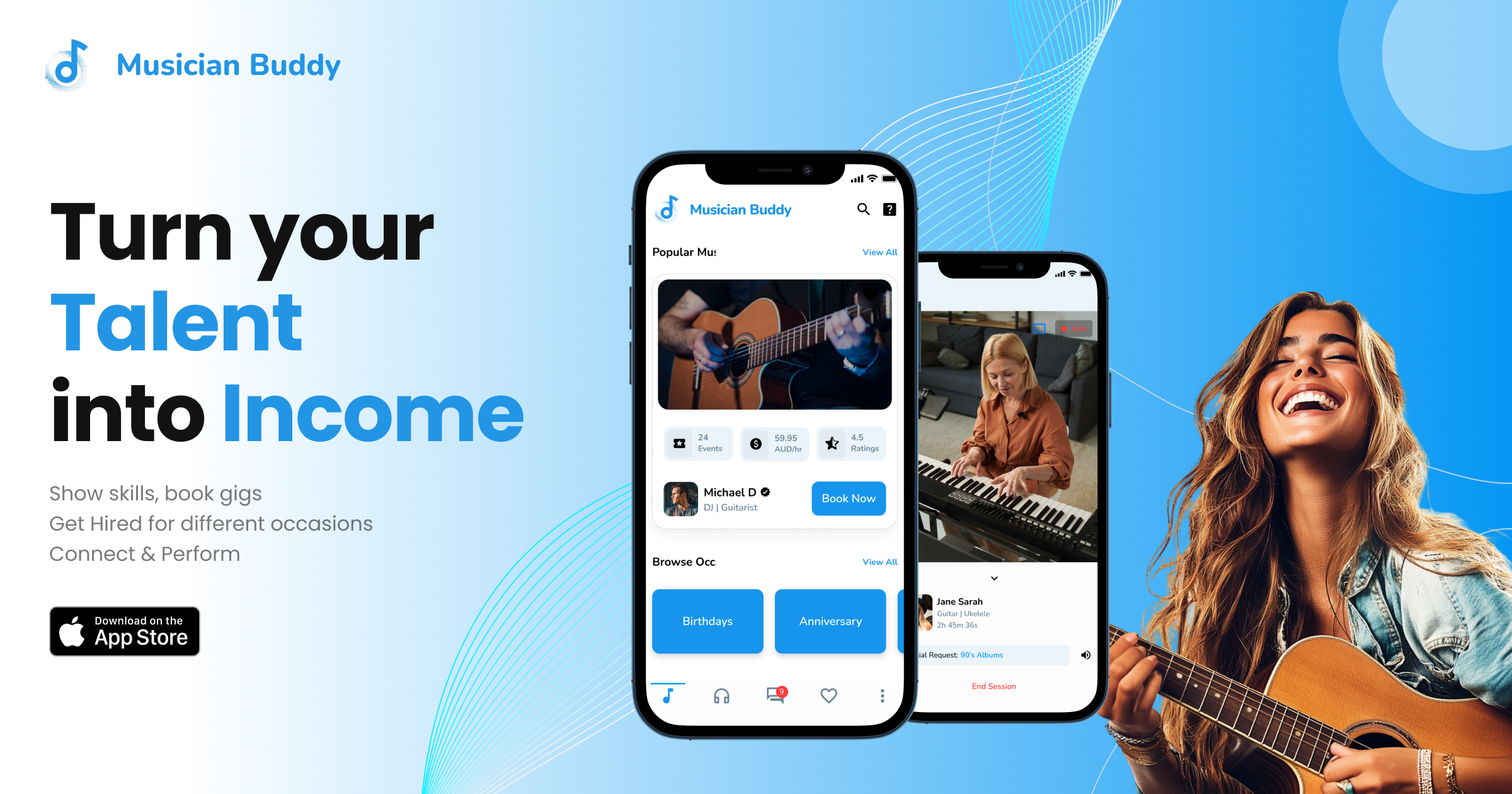 Musician Buddy - Personalised gigs or songs played by real Musicians live media 1