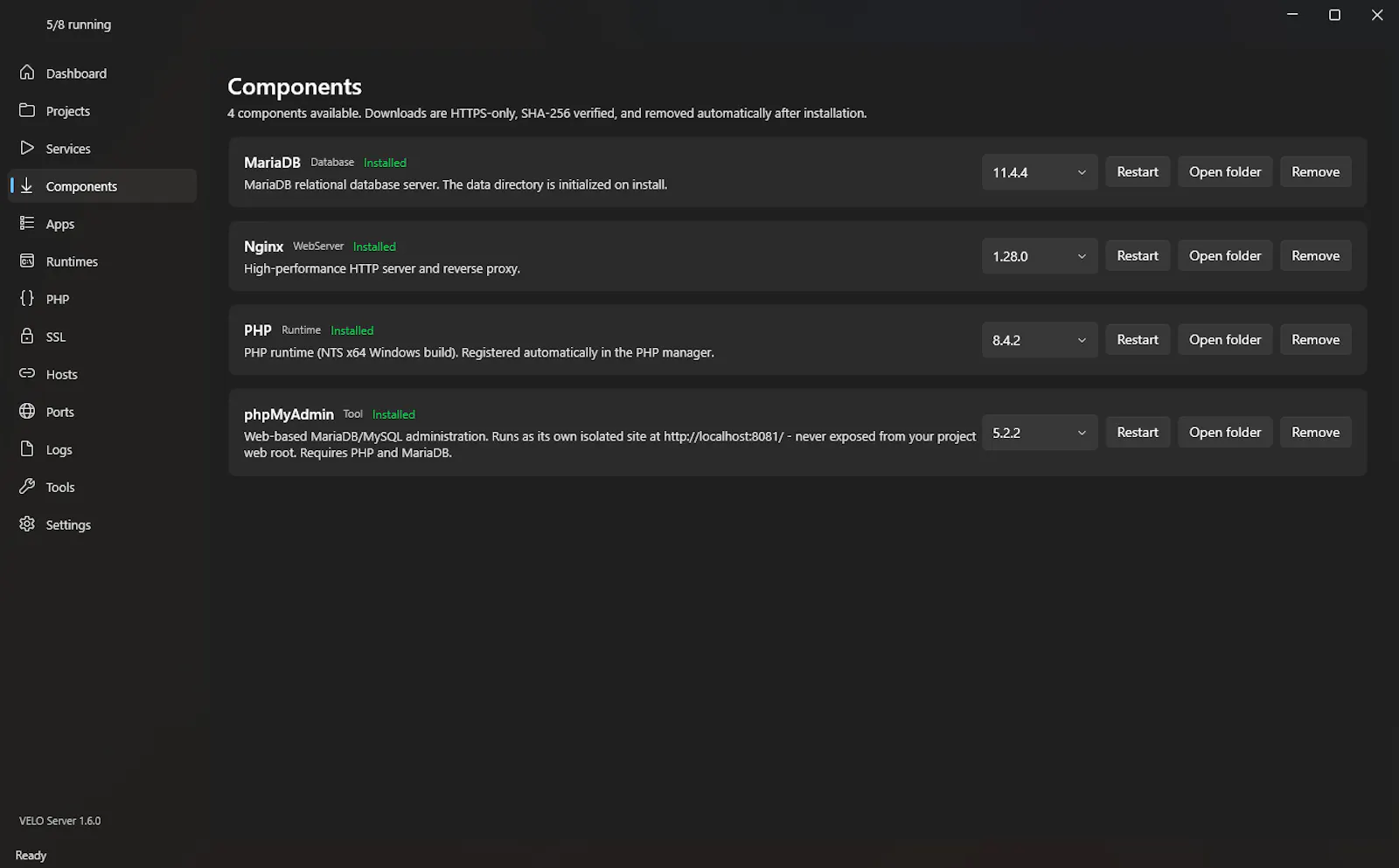 VELO Server screenshot 4