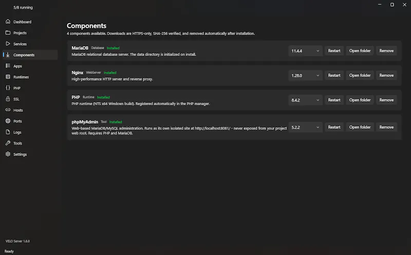 VELO Server screenshot 4