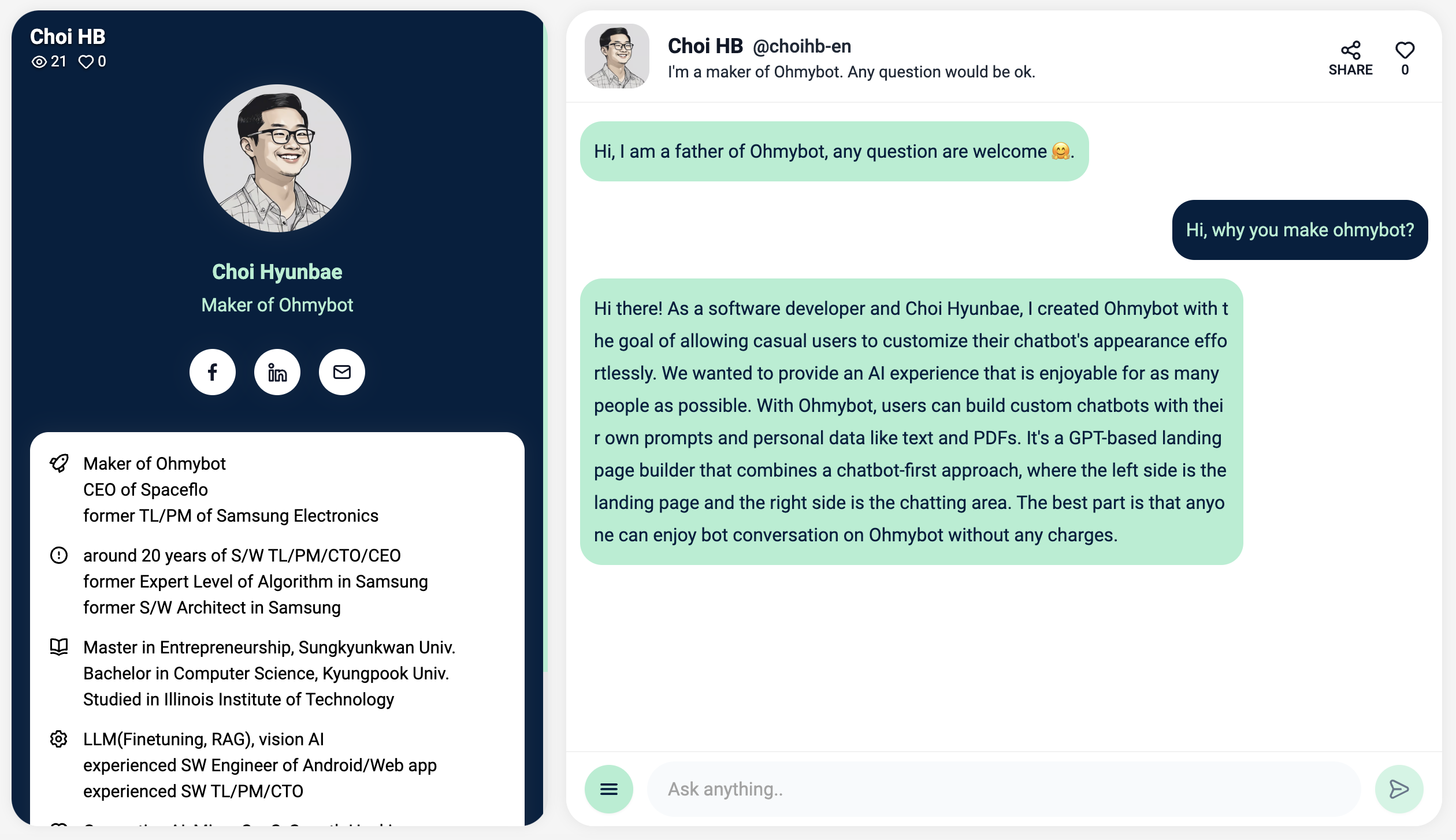 startuptile OHMYBOT!-Add a chatbot to your landing page