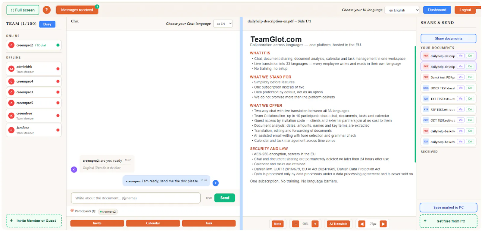 TeamGlot.com screenshot 2