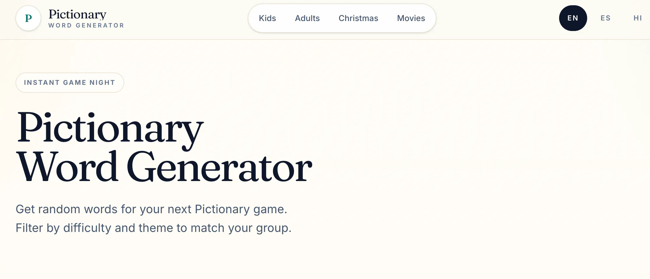 Pictionary Words Generator のプロダクトバナー