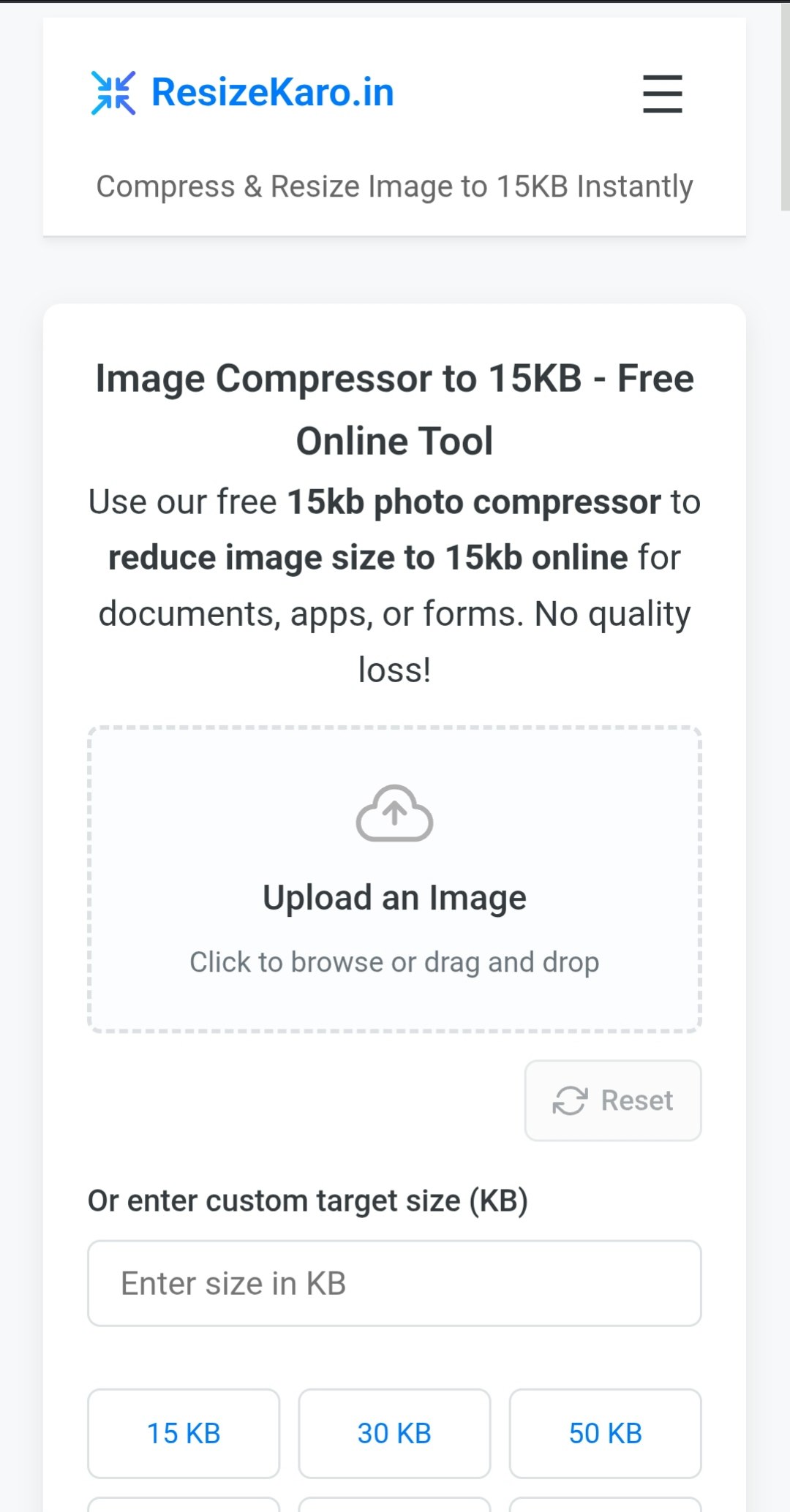 ResizeKaro.in - ภาพปรับขนาดและคอมเพรสเซอร์เป็น 15KB ออนไลน์ฟรี media 1