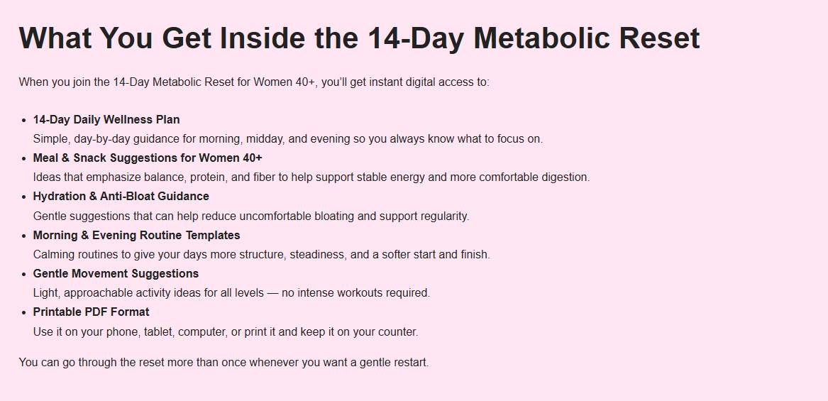 14-Day Metabolic Reset for Women 40+ - Screenshot 3 showing product features and functionality