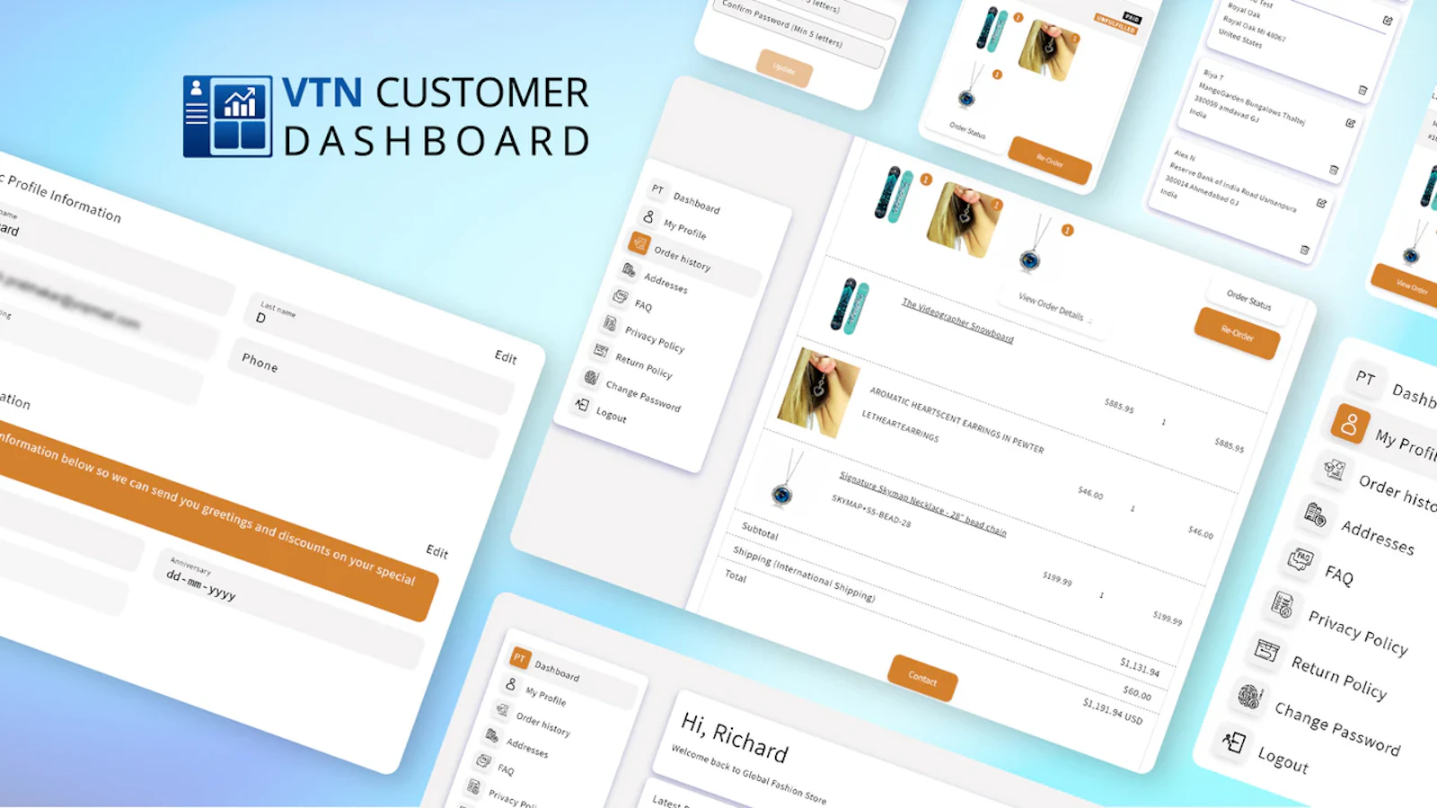 VTN Customer Dashboard Shopify App screenshot 1