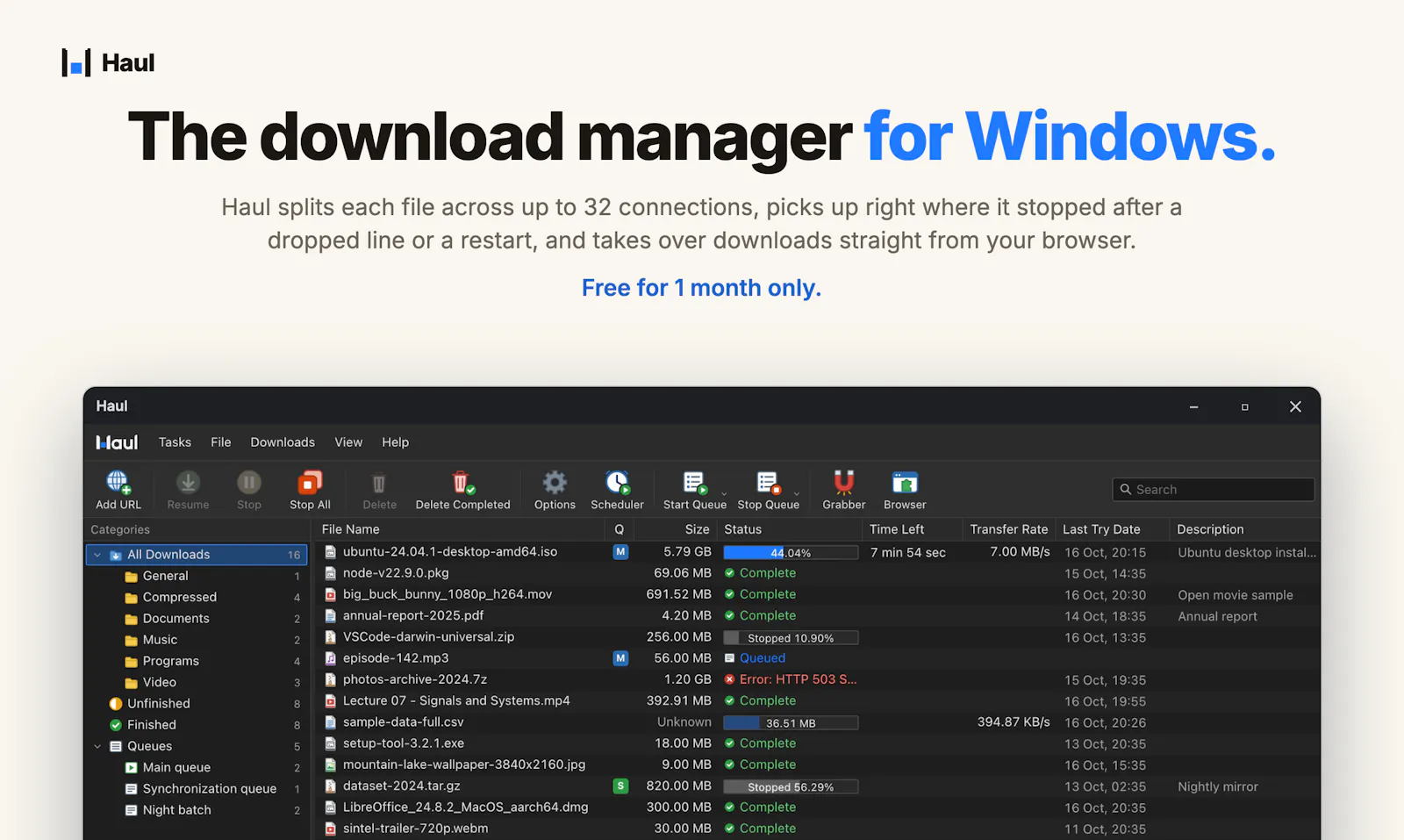 Haul - Fast Download Manager screenshot 1