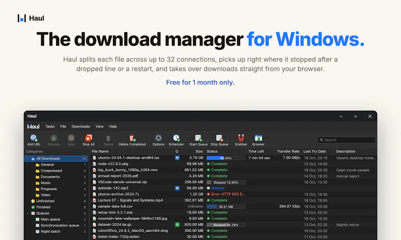 Haul - Fast Download Manager screenshot 1