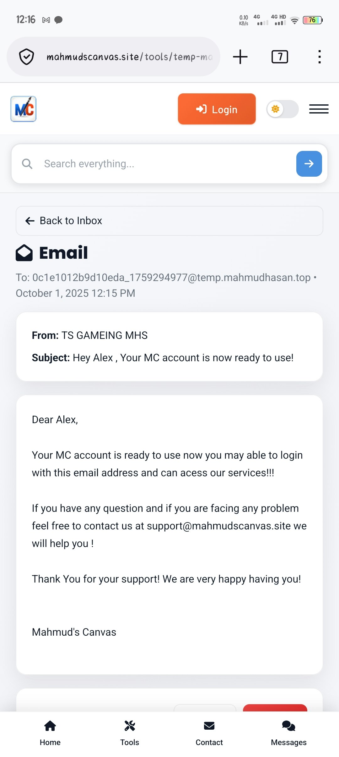 Média Générateur de messagerie temporaire illimité gratuit - MAHMUDS Canvas Temp Mail (MC Temp Mail) 2