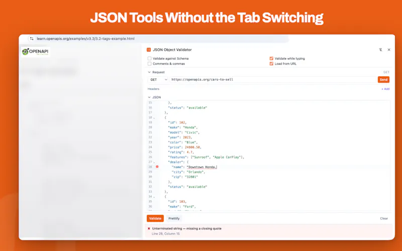 JSON Object Validator screenshot 1