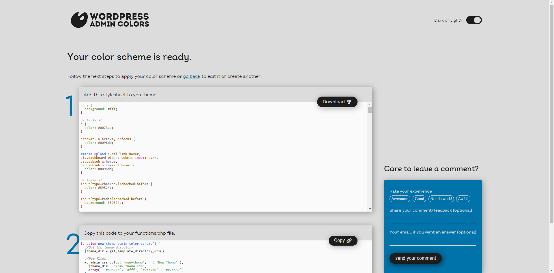 WordPress Admin Colors Generator gallery image