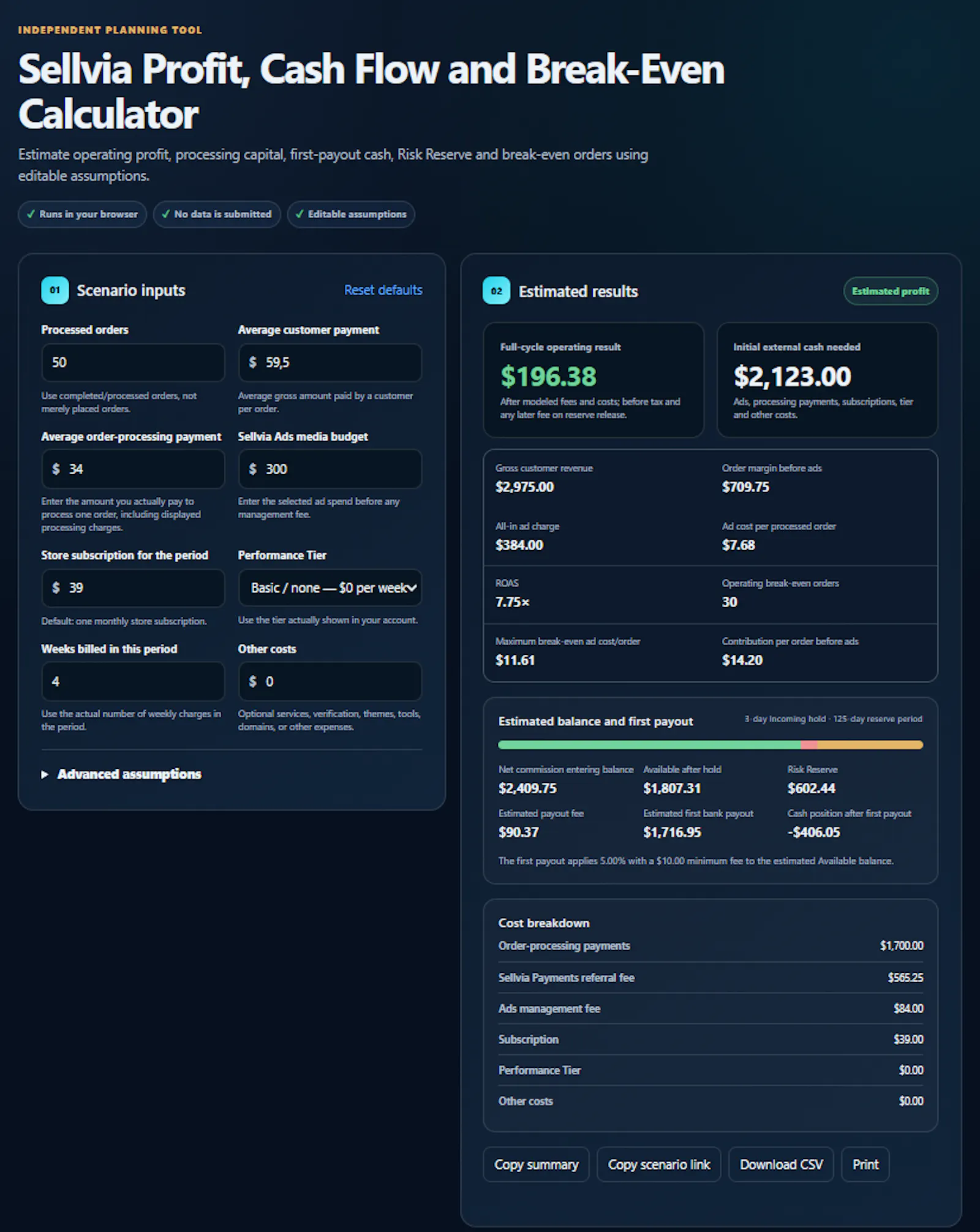 Sellvia Profit Calculator screenshot 2