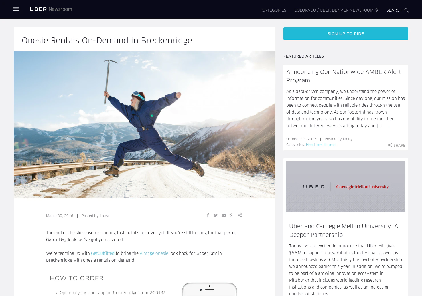 Onesie Rentals On-Demand in Breckenridge