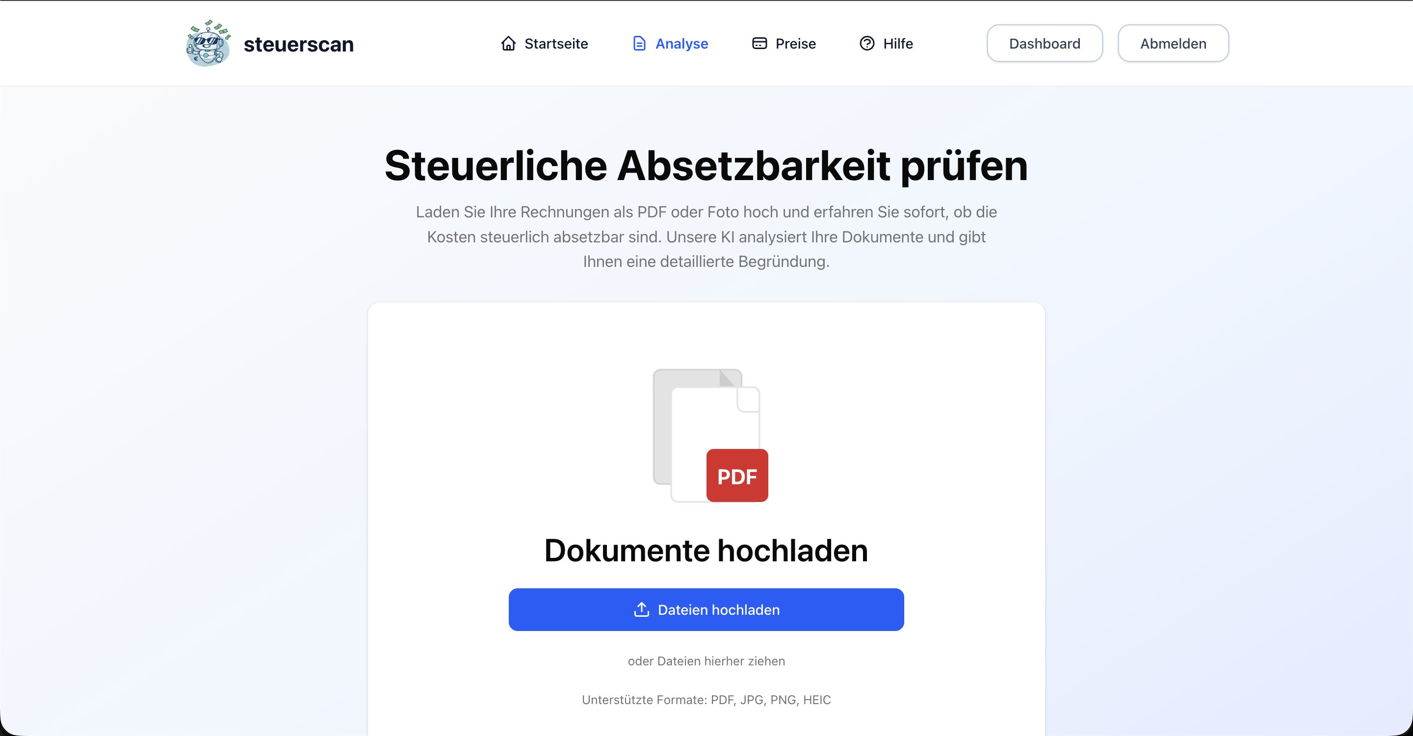steuerscan - Main product screenshot demonstrating key features and user interface