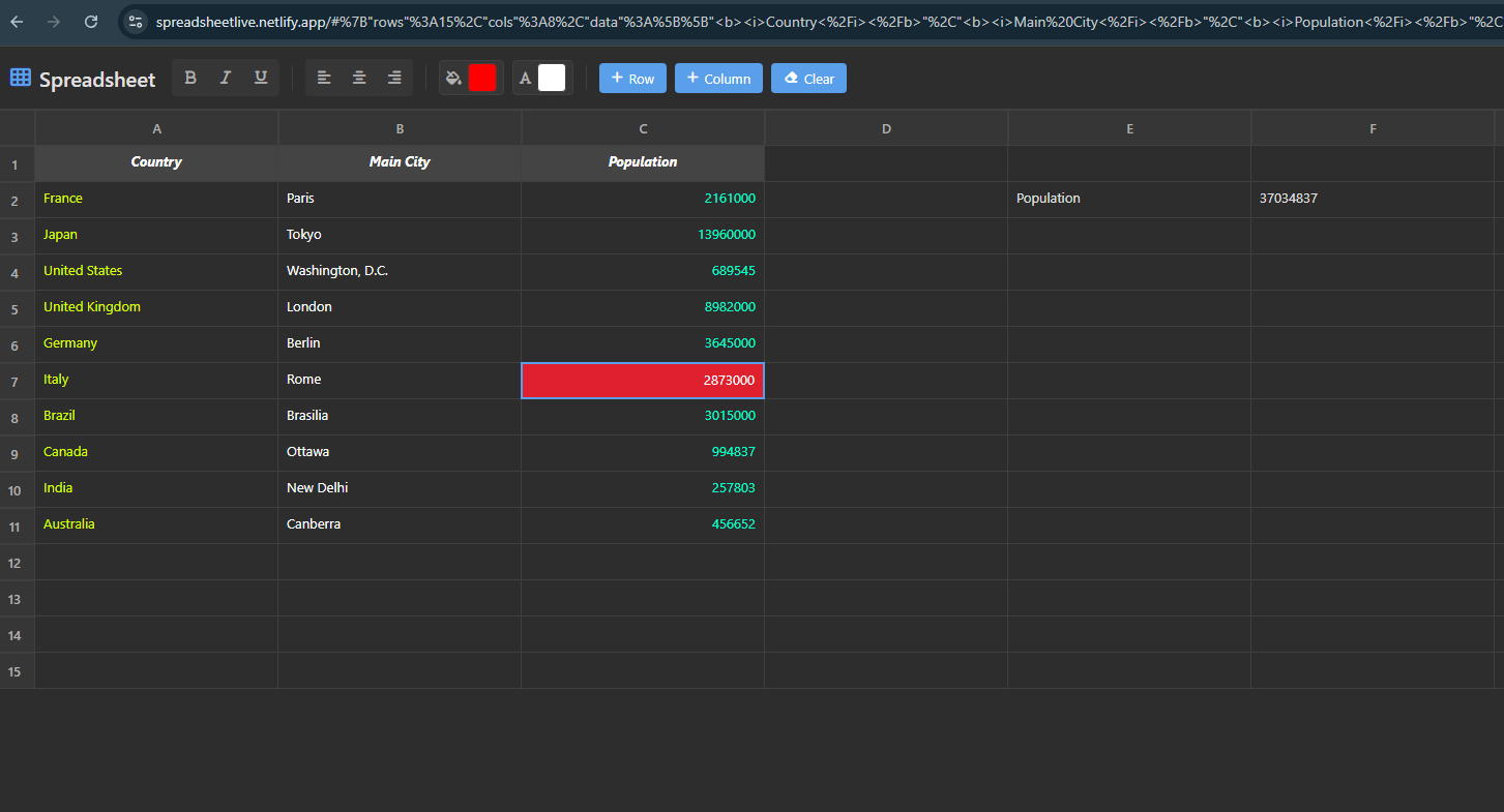 Spreadsheet - Main product screenshot demonstrating key features and user interface