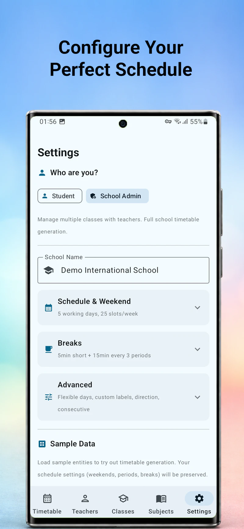 School timetable and schedule generator screenshot 2