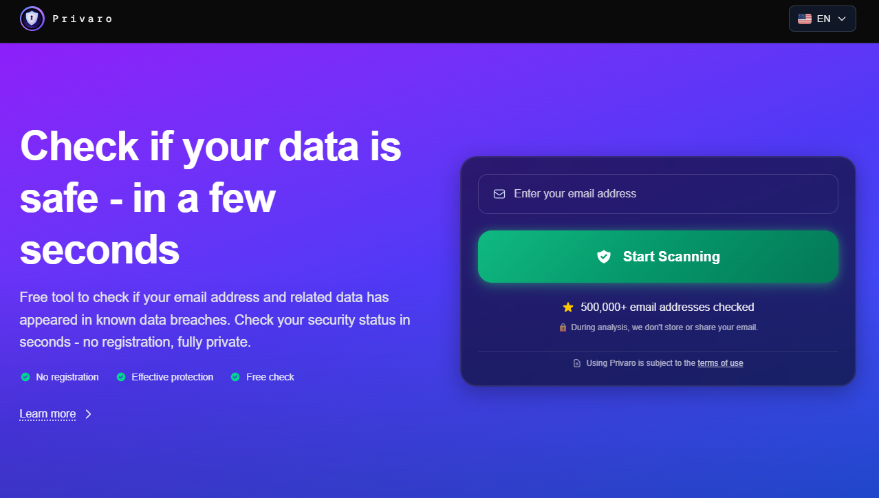 Privaro - Main product screenshot demonstrating key features and user interface