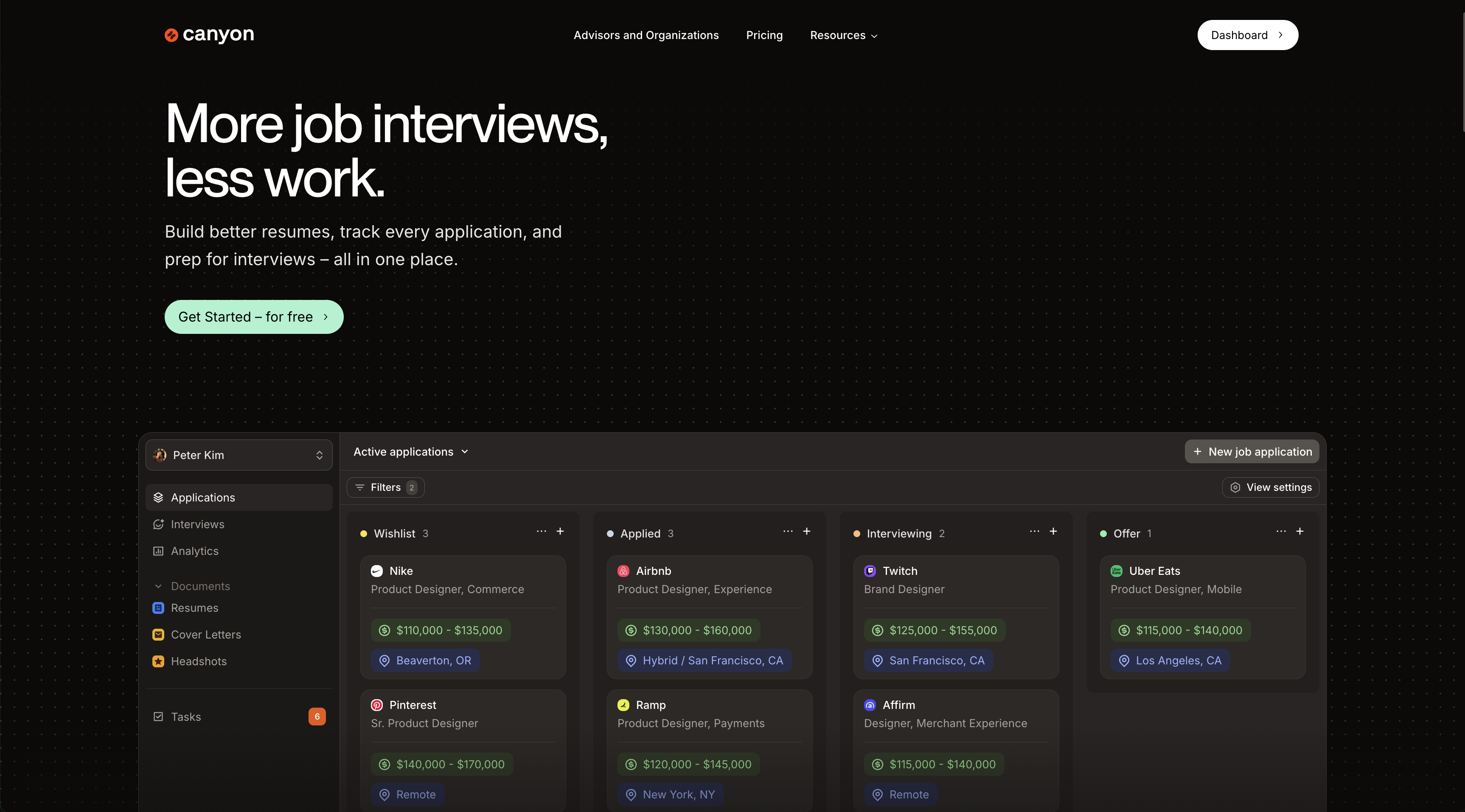 Canyon - Main screenshot showing features and interface
